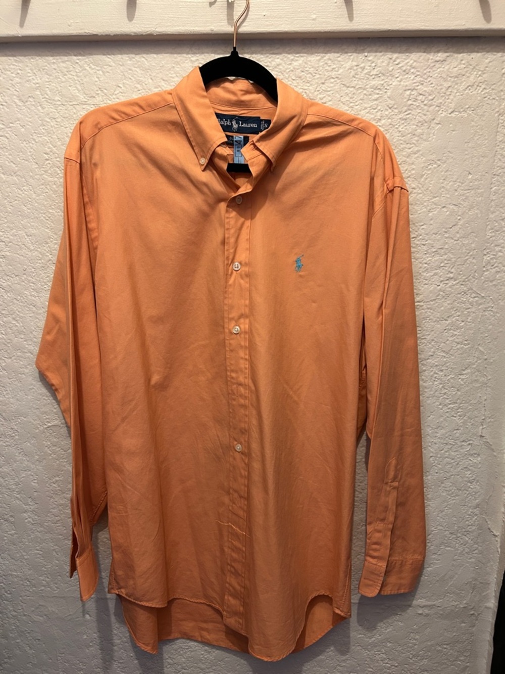 Polo by Ralph Lauren Men's Peach Button-Down Shirt with Embroidered Pony